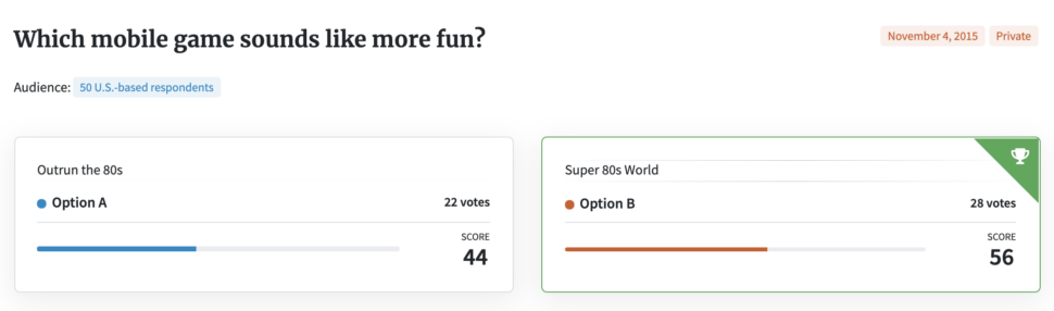 Super 80s World mobile game poll