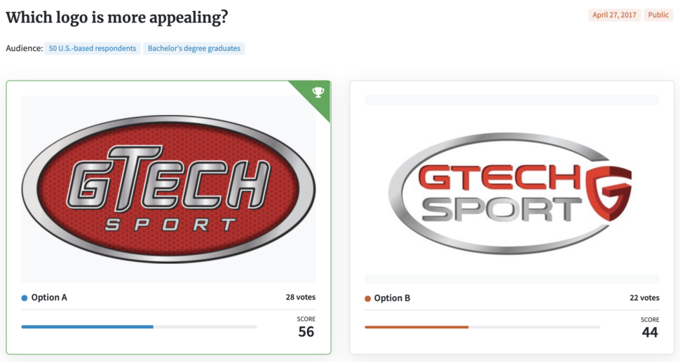 PickFu poll for GTech Sport logo