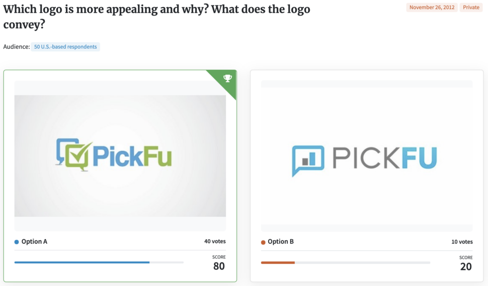 PickFu poll of an early PickFu logo