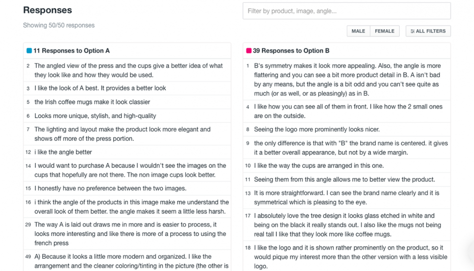 UserTesting alternatives: screenshot of a PickF poll showing respodents' comments