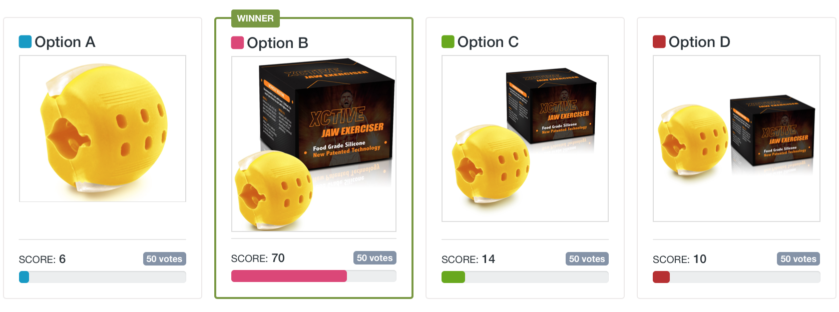 How to sell on Walmart Marketplace: PickFu poll testing four main image options for a yellow jaw exerciser 