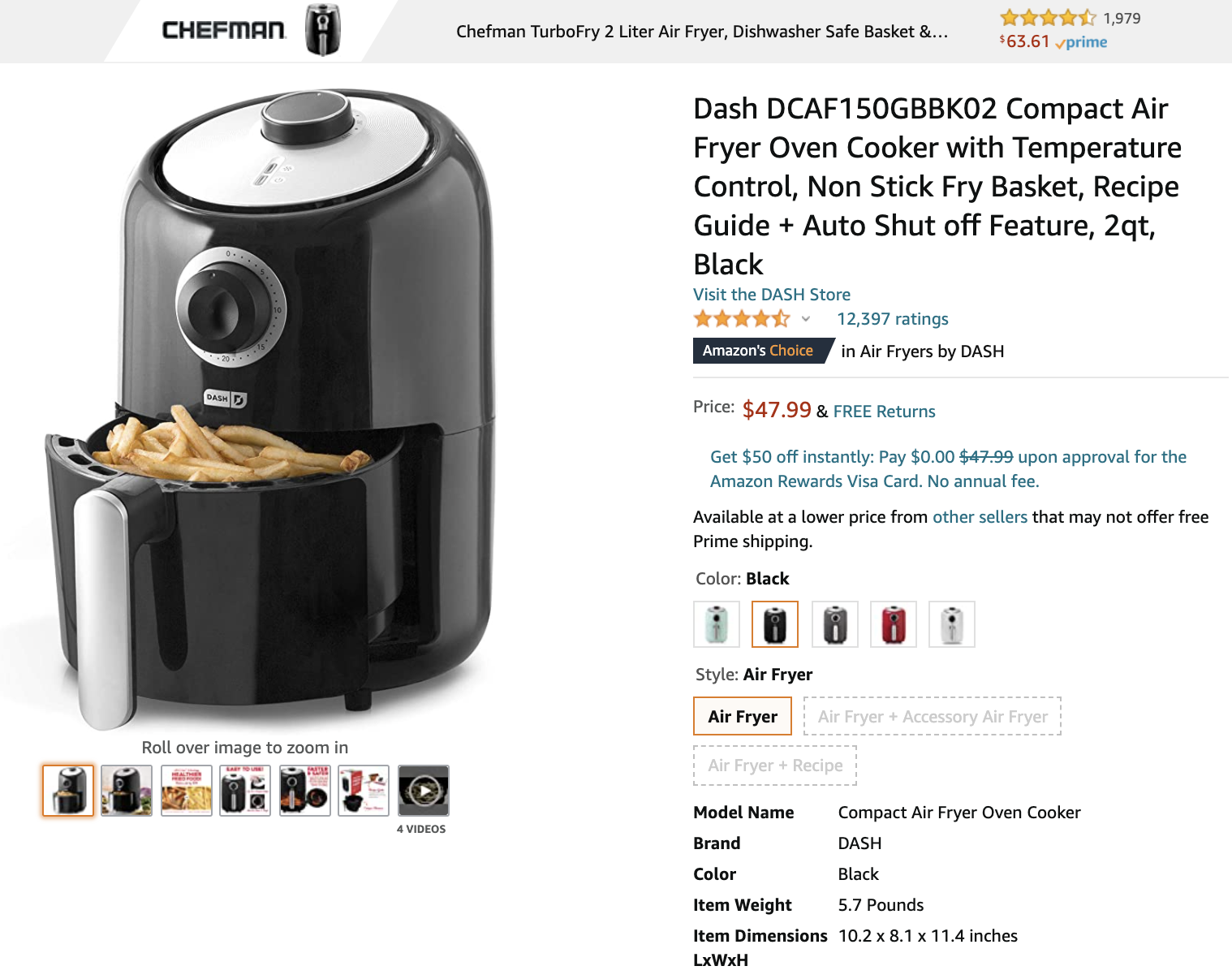 Amazon Manage Your Experiments: screenshot of a product listing for an air fryer