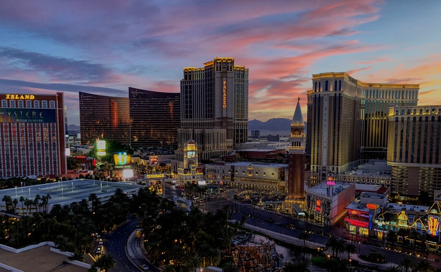 A cityscape scene showing Las Vegas, Nevada. 