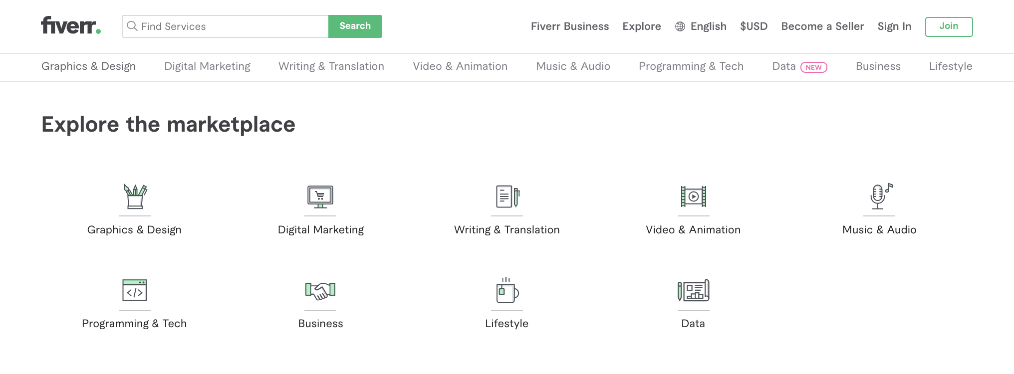 Screenshot of Fiverr, an alternative to 99designs