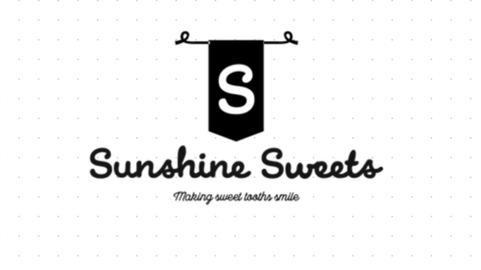A black-and-white logo that says, "Sunshine Sweets."