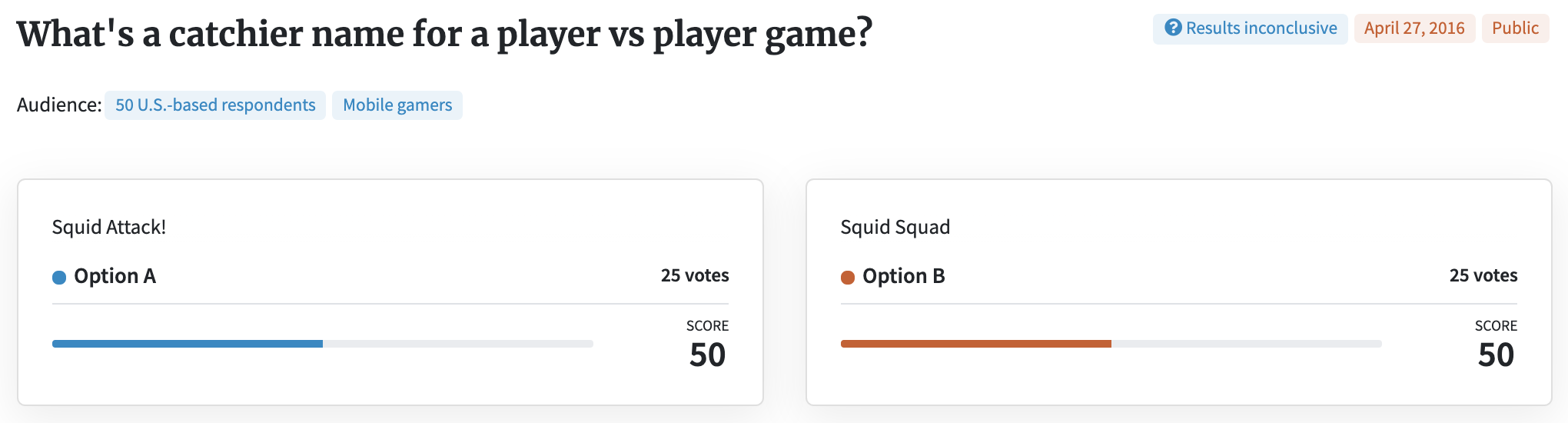 PickFu poll for a player vs. player mobile game