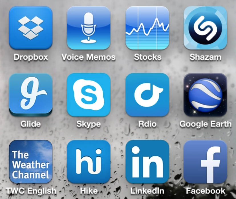 An image showing three rows of blue apps. 