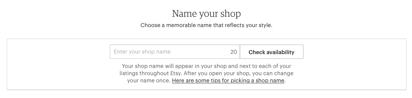 Image of Etsy shop setup - naming your shop