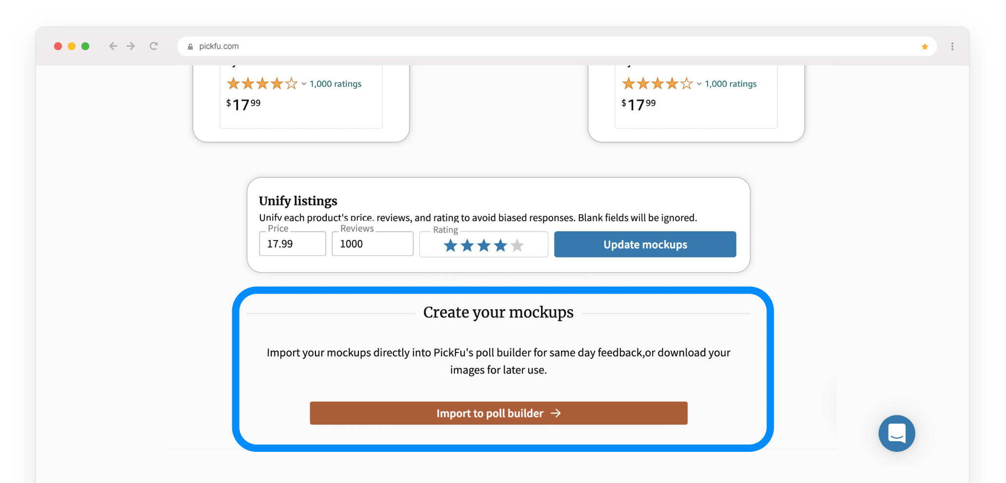 Screenshot of how to import mockups from the Amazon Mockup Generator into the Poll Builder