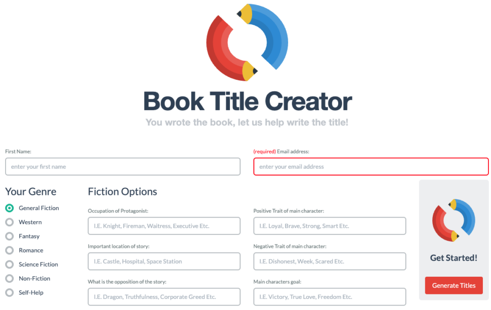 Adazing-book-title-generator-home-page